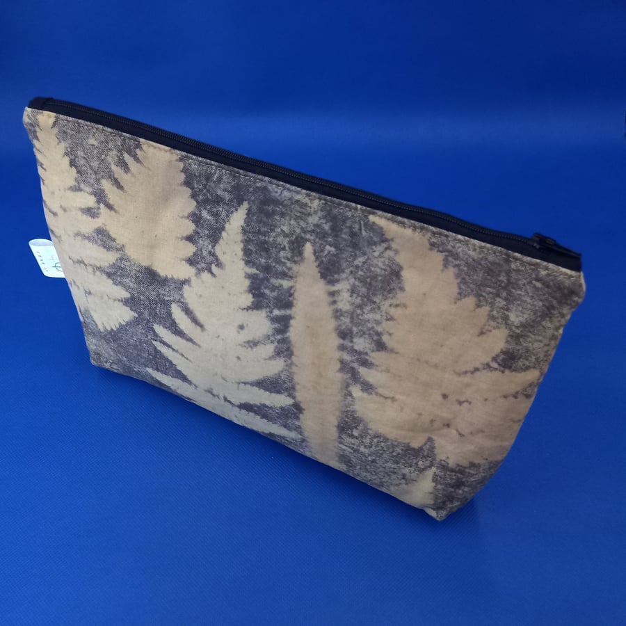 Botanically printed linen toiletries or makeup bag