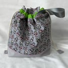 Large cotton canvas drawstring project bag Sugar Skulls