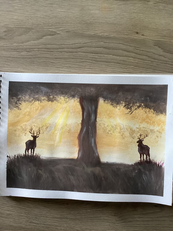 Deer siloutte misty winter morning 