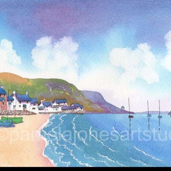 Porthdinllaen Beach, Morfa Nefyn, North Wales, Watercolour Print  20 x 16 