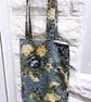 Shoulder Bag, Blue Yellow Floral Print , Eco Friendly Reusable Cotton Bag - Image 1
