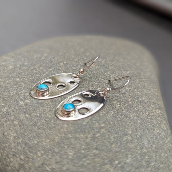 Turquoise and Sterling Silver Earrings Oval