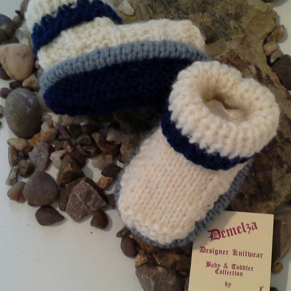 Designer 'Jaeger'  Pure Merino Wool Hand Knitted Booties 0-3 months