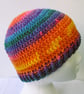 Multi colour crochet beanie hat for an adult
