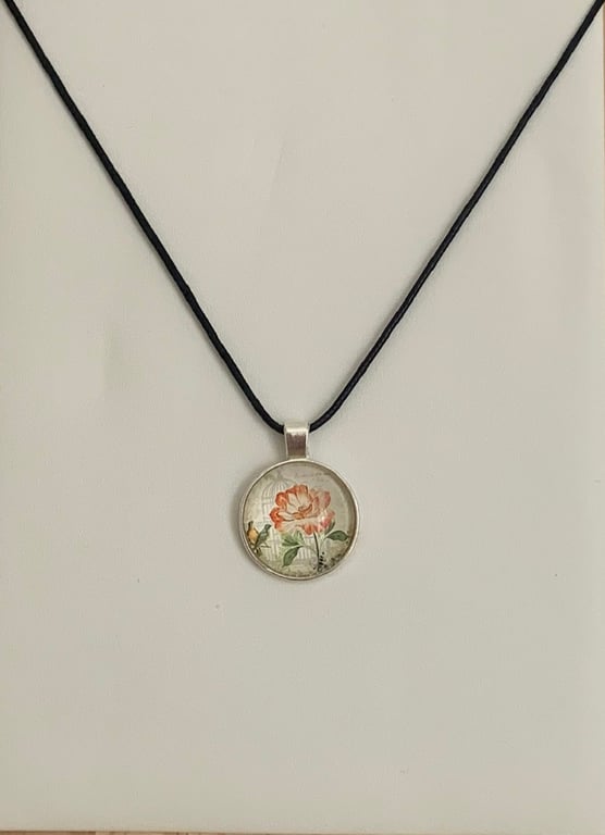 Shabby Chic Floral Glass Pendant Necklace. Design 5