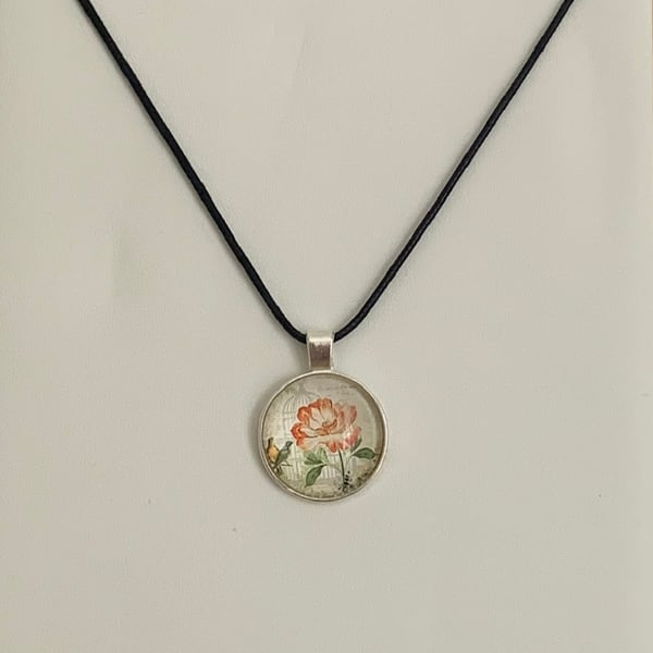 Shabby Chic Floral Glass Pendant Necklace. Design 5