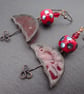 copper, lampwork glass and red umbrella earrings