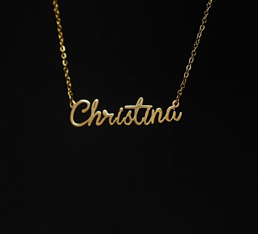 18k Gold plated Christina nameplate name pendant necklace, Christina name gift