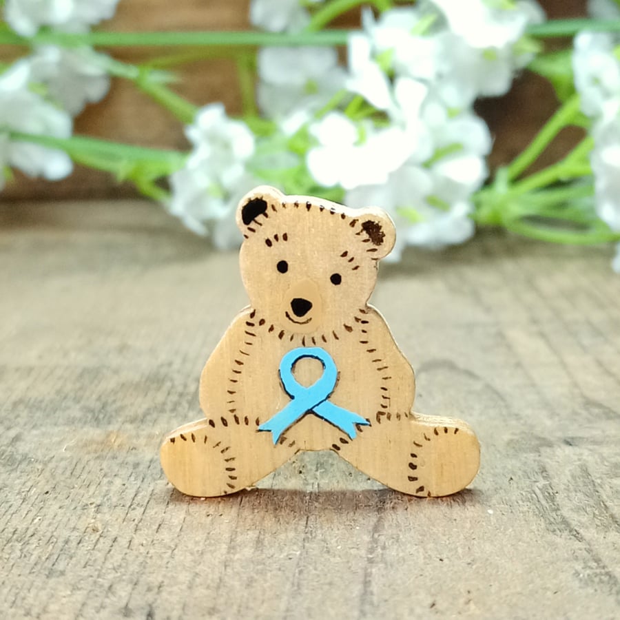 Prostate Cancer Awareness Ribbon Bear Pin, Handmade Cancer Support Gift