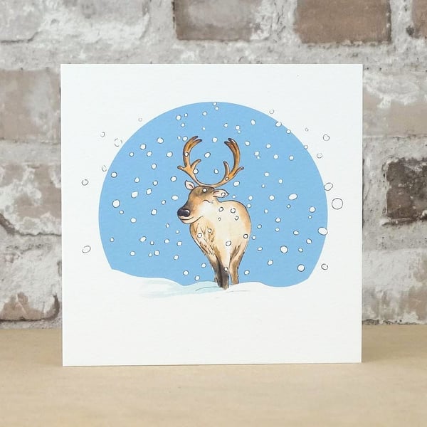 Christmas Card Snow Reindeer Ecofriendly