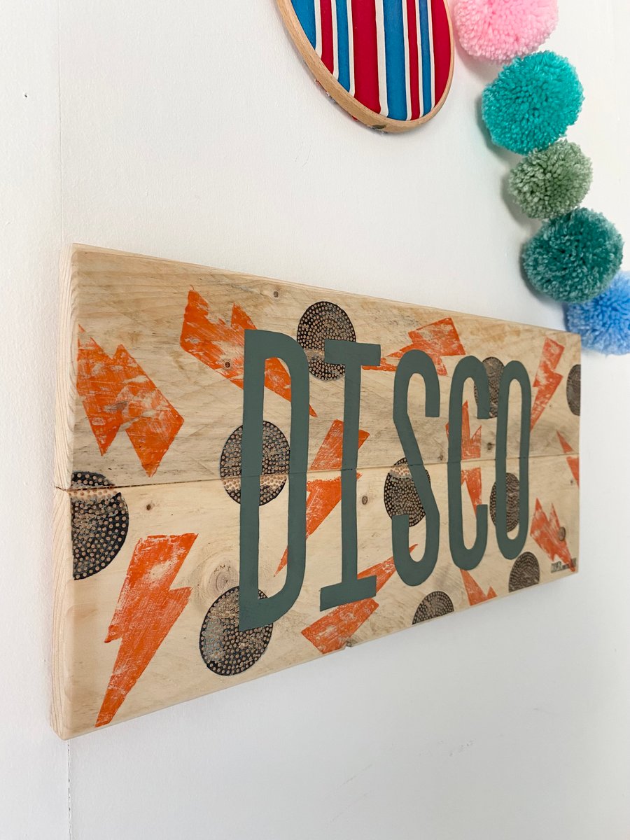 Vibrant DISCO Wooden Sign