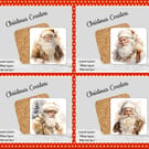 Set of 4 Father Christmas Coasters  100mm (4" ) Square With Cork Base. Design 2