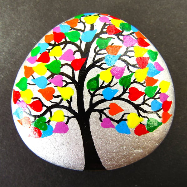 Tree Stone Painting, Love Gift, Hand Painted Pebble, LGBTQ, Anniversary Hearts