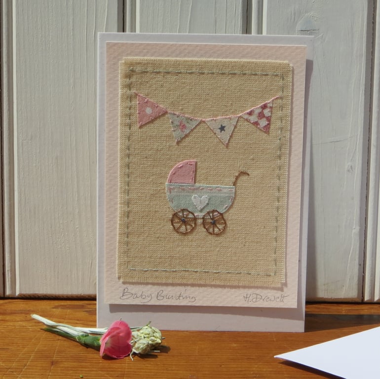 Hand-stitched new baby card, detailed, a card to keep, other designs available