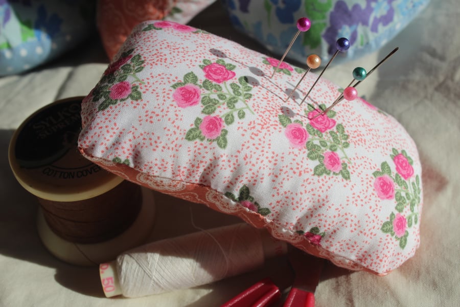 Pink and Peach Rose Rectangle Pin Cushion