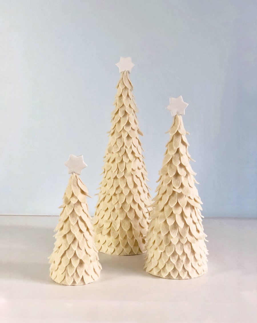 Set of 3 Ivory Fabric Christmas Trees
