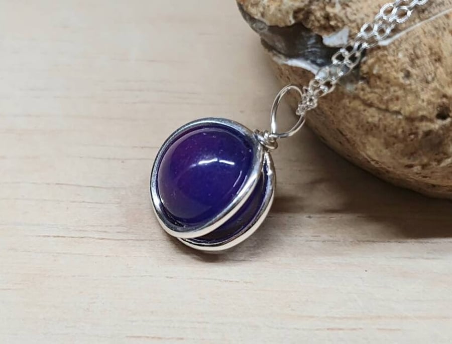 Sugilite necklace. Purple Sterling silver circle pendant