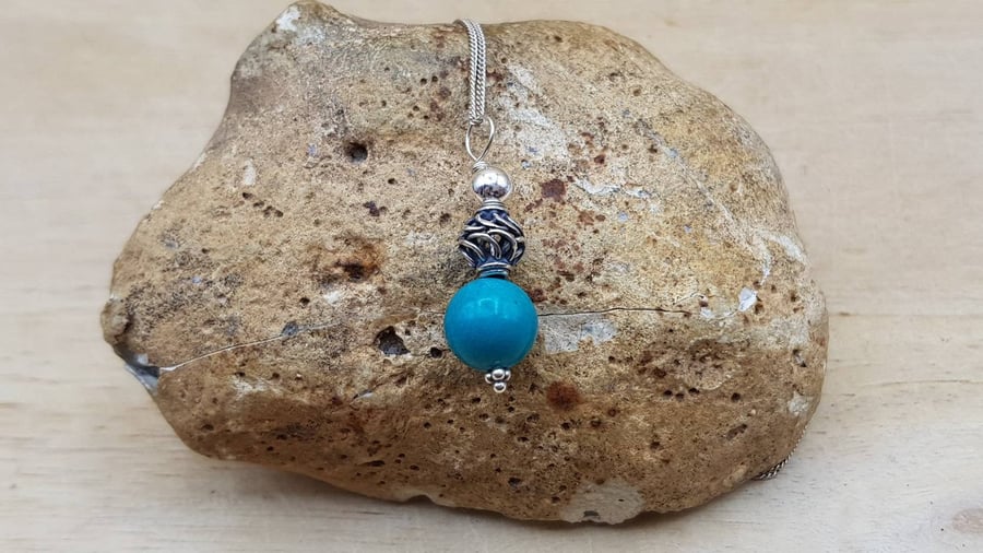Small minimalist Turquoise pendant. December birthstone necklace