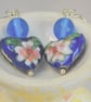 Cobalt Blue Heart Shaped Cloisonne Bead and Glass Bead Earrings for Pierced Ears - Image 3