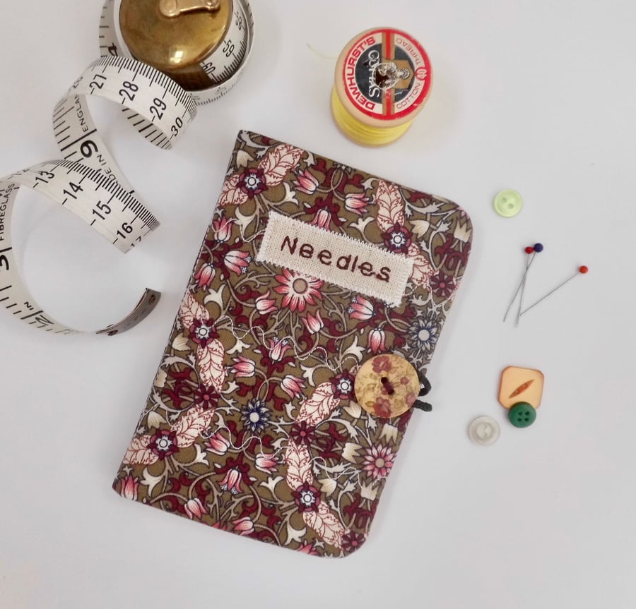 SOLD Sewing needle case in William Morris print fabric