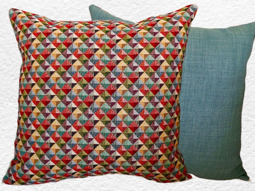 Cushion Cover: Tapestry Diamonds design Duck Egg Blue reverse 17”(43cm)