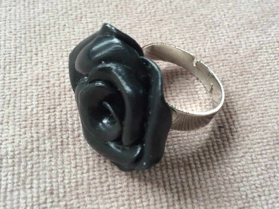 Large Black Fimo Rose Ring