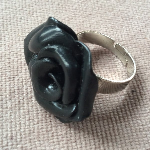Large Black Fimo Rose Ring