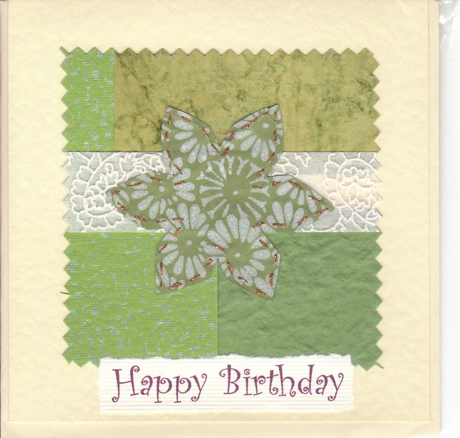 Floral Birthday Card handmade papers- green flower