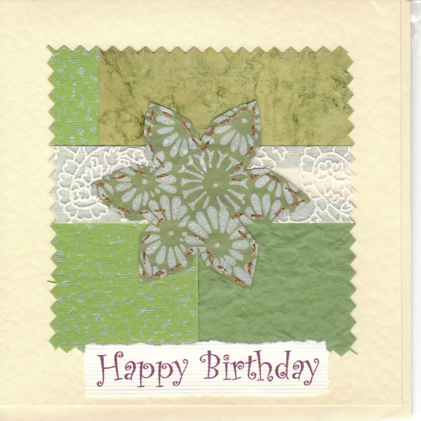 Floral Birthday Card handmade papers- green flower