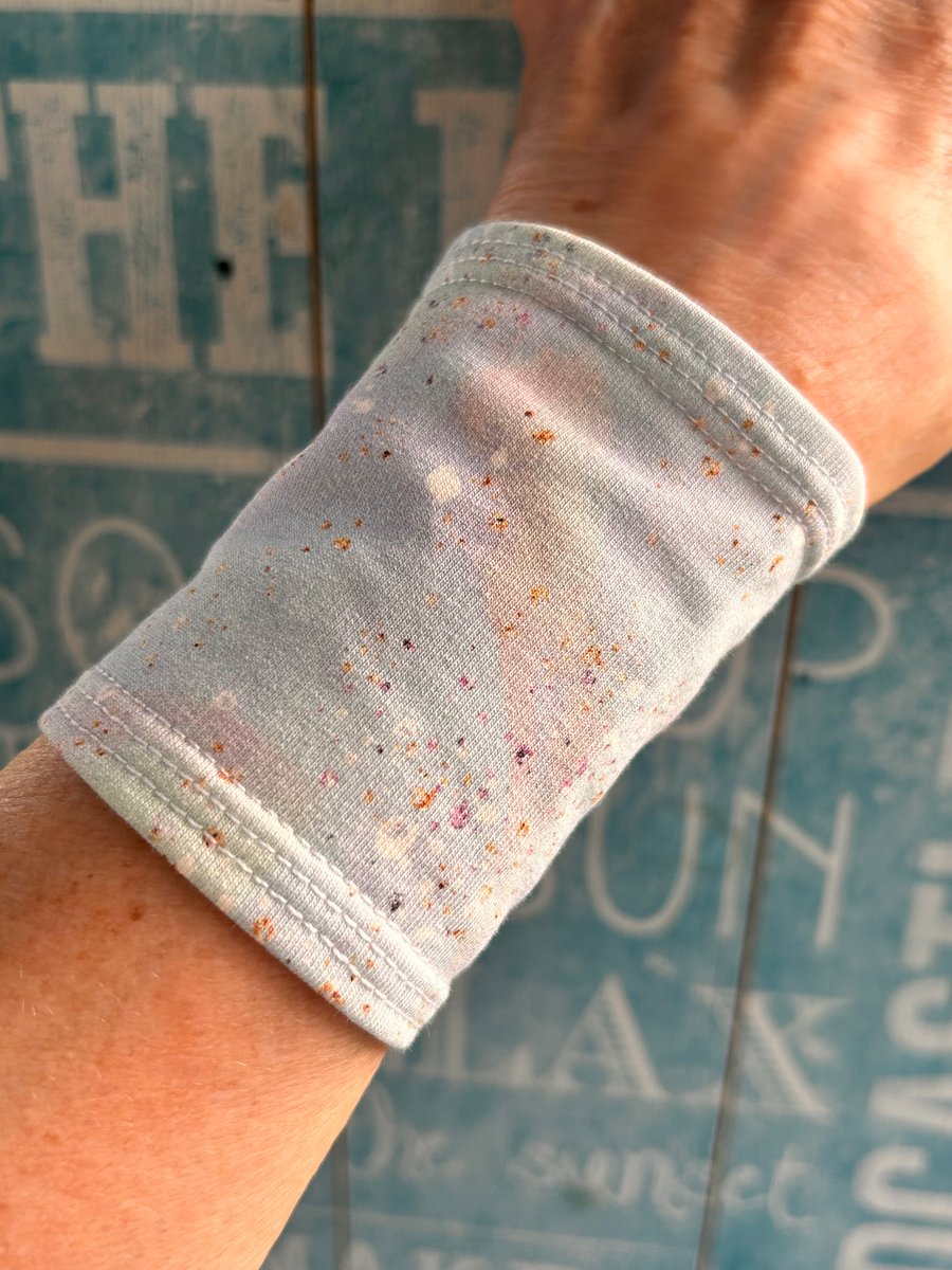 Pale Blue wide cuff bracelet repurposed fabric eco gift
