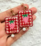 Strawberry Red Gingham Pearl Earrings - Image 4