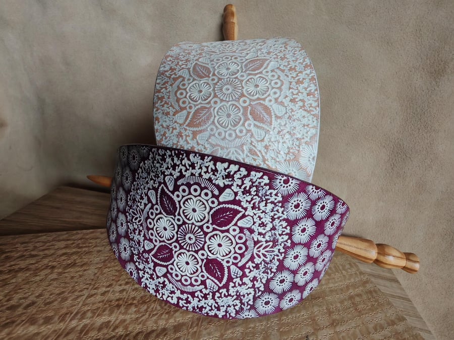 Extra-large leather hair barrette with wooden stick. Hand Stamped Hair Clip in W