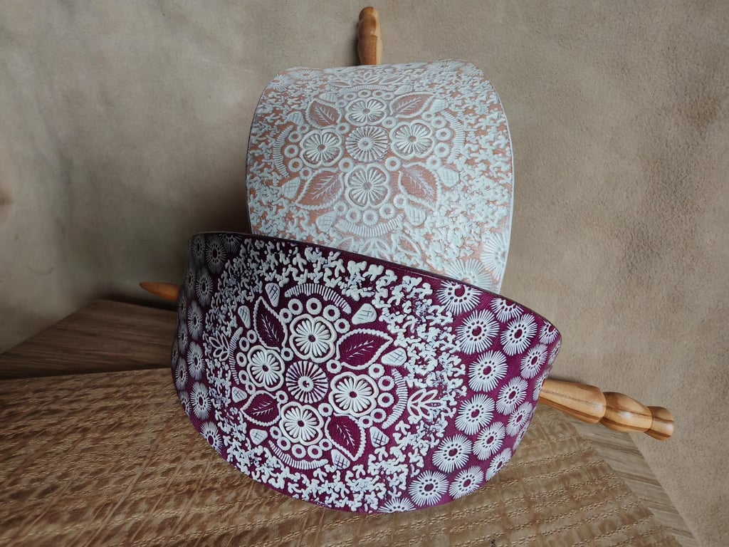 Extra-large leather hair barrette with wooden stick. Hand Stamped Hair Clip in W