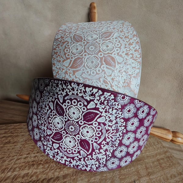 Extra-large leather hair barrette with wooden stick. Hand Stamped Hair Clip in W