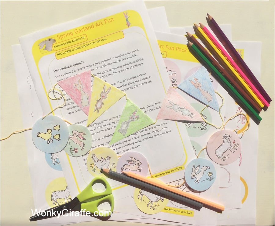 Holiday colouring activity bunting garlands emailed PDF from WonkyGiraffe