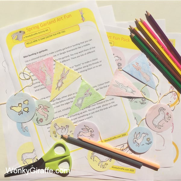 Holiday colouring activity bunting garlands emailed PDF from WonkyGiraffe
