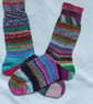 Hand-cranked Frankensox Knitted Ribbed Wool Socks Size 6 to 7 - Image 3