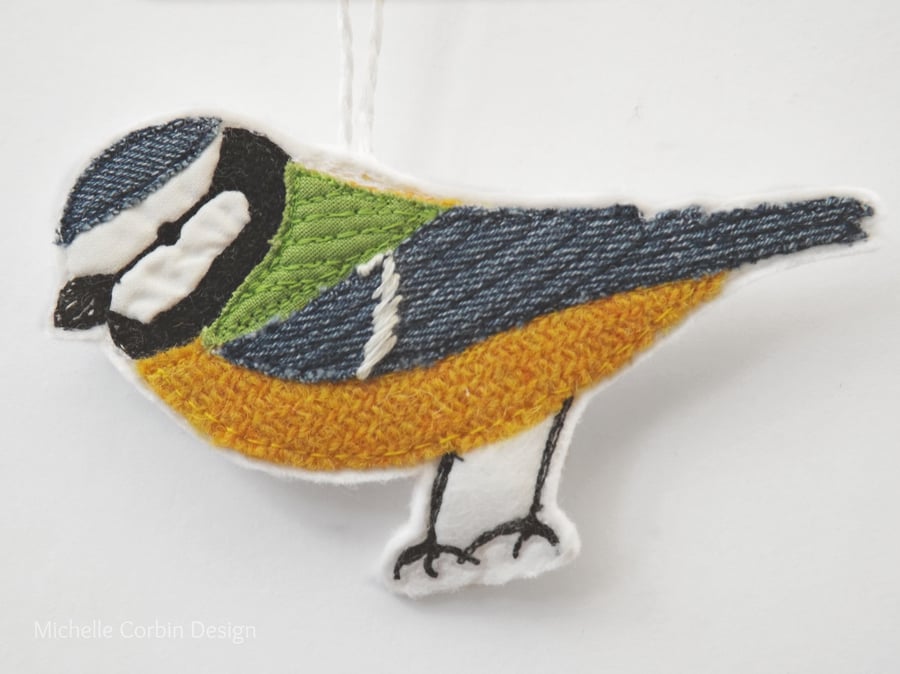 The Blue Tit - Embroidered Hanging Decoration