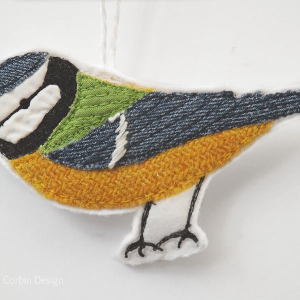 The Blue Tit - Embroidered Hanging Decoration