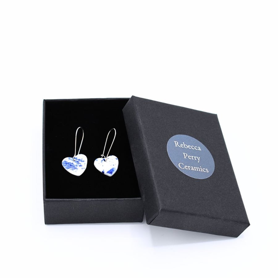 Ceramic Handmade Earrings – Decorated with Abstract Blue Splash Glaze