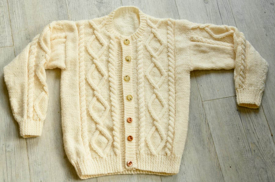 aran style Childs cardigan to fit chest size 26inches approx age6 years