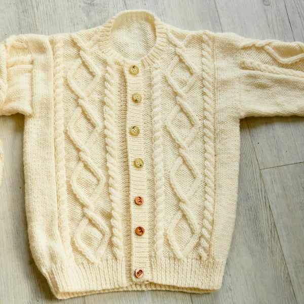 aran style Childs cardigan to fit chest size 26inches approx age6 years