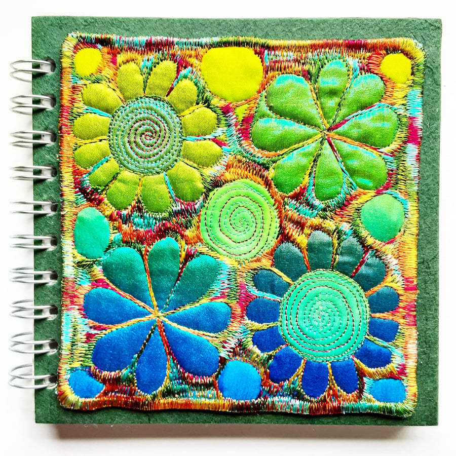 Spiral Bound Sketchbook Square 6 x 6 inches with Free Machine Embroidery Cover