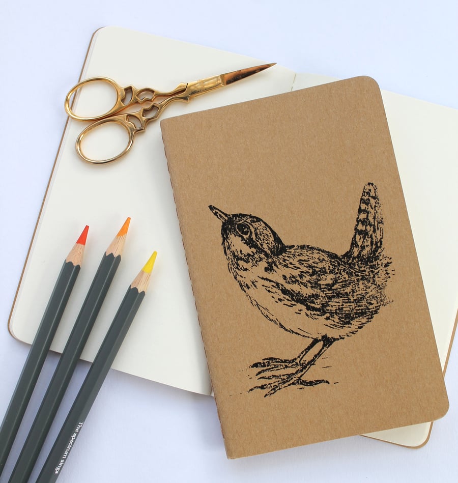 Wren Notebook, Gocco Printed Moleskine Note Book