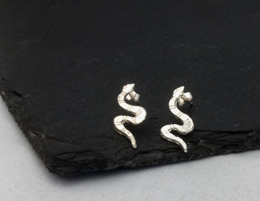 Fine silver snake stud earrings