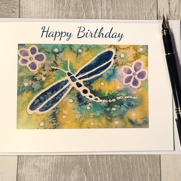 Dragonfly Birthday card. Happy Birthday card. Floral card.