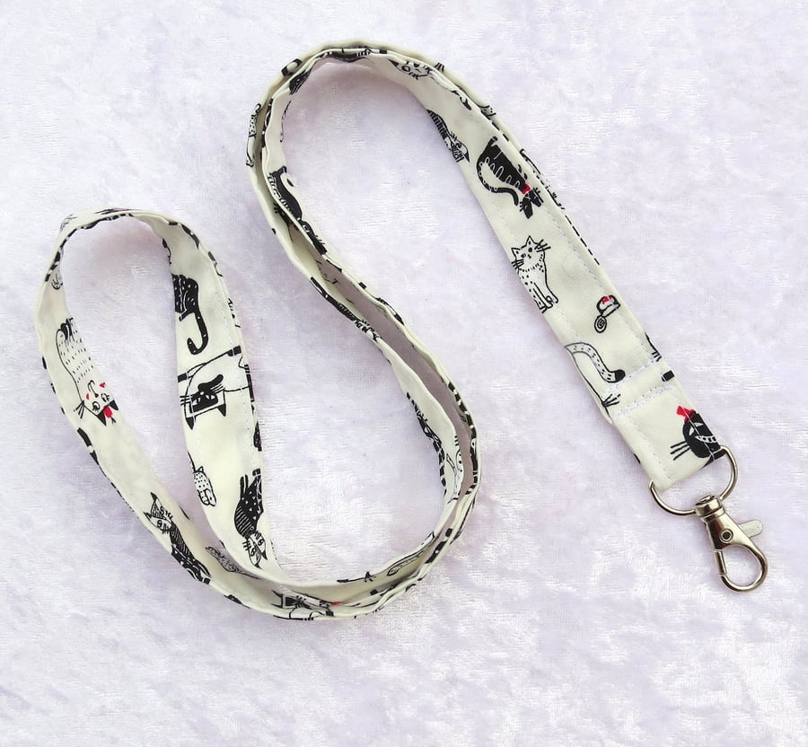 Cotton lanyard, with swivel lobster clip, 19 inches, cats