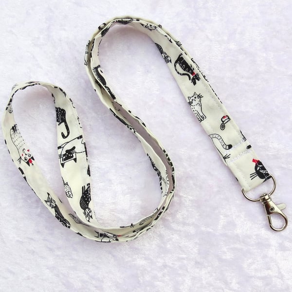 Cotton lanyard, with swivel lobster clip, 19 inches, cats