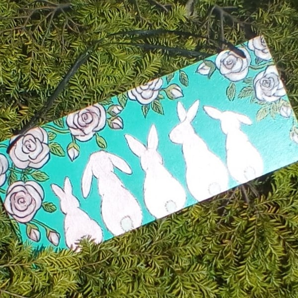 Pet Sign for Rabbit Bunny Pink Roses and Bunnies Indoor Outdoor Slight Second