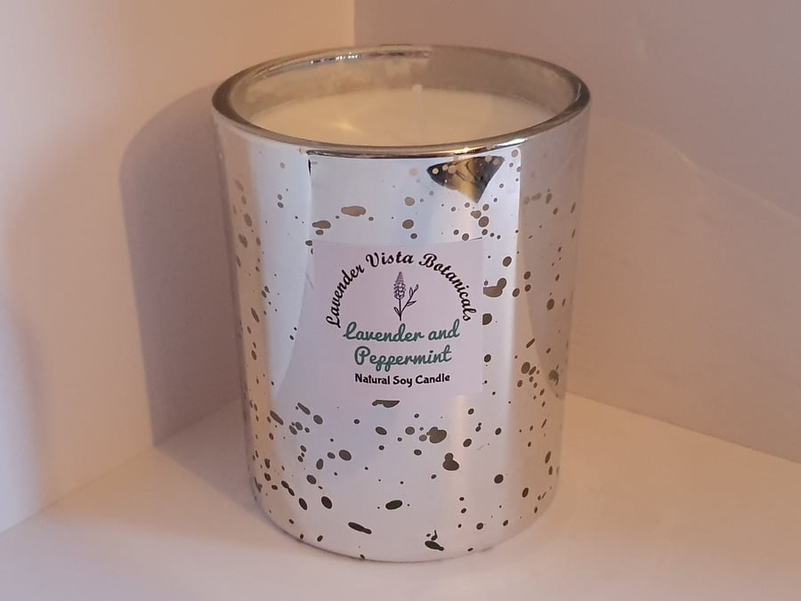 Luxury Lavender and Peppermint Natural Soy Candle - Silver
